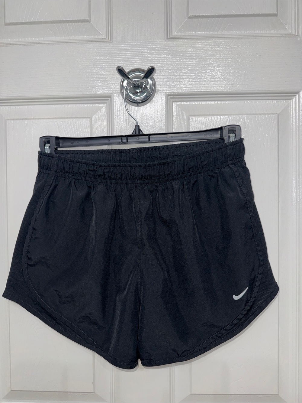 Nike Black Athletic Running Shorts with White Swoosh